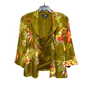 Vintage NWT Peck & Peck Catalina Tropicalcore Silk Blazer Womens Size 16W Earthy